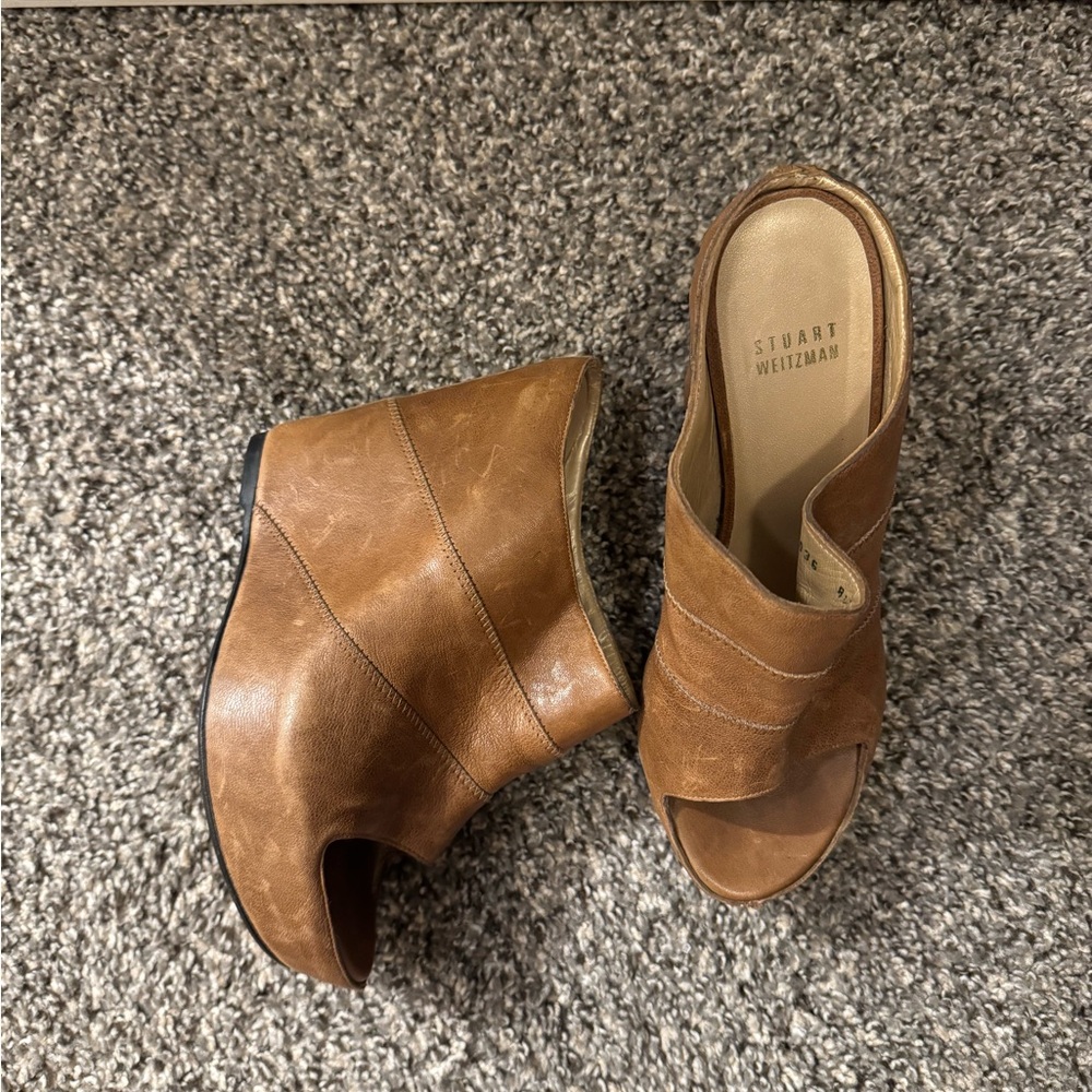 Stuart Weitzman Brown Leather Wedge Sandals